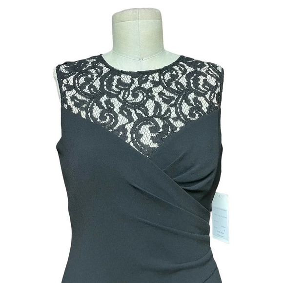 Rickie Freeman for Teri Jon Black Ruched Lace Neck Sheath‎ Dress Size US 6 - Picture 2 of 10